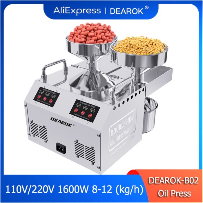 DEAROK-B02 Double Head Oil press 1600W Commercial Stainless Steel High Extraction Rate Press Flaxse