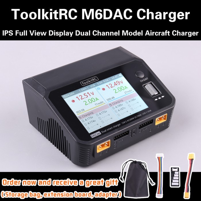 ToolkitRC M6dac Dual Channel Smart Lipo Battery Charger Discharger AC 200W DC 350WX2 15A for 1-6S L