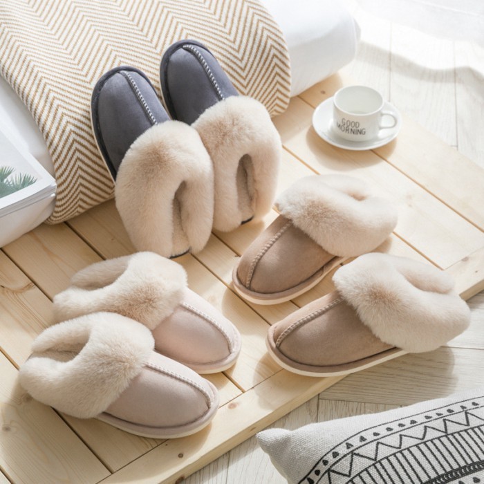 Women Plush Warm Home Flat Slippers Soft Comfortable Winter Slippers Women's Cotton Shoes Indoor Pl