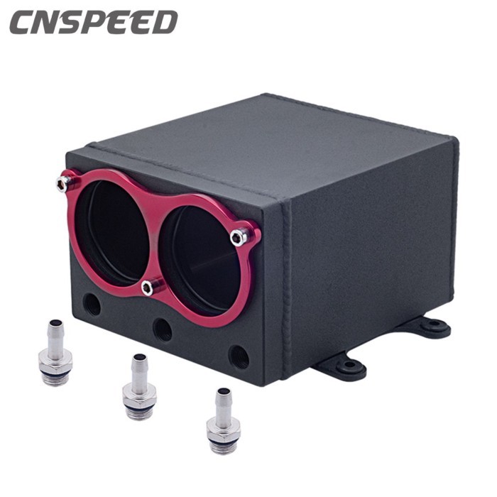 60mm dual port 044 pump use racing black Billet 6061 aluminium oil catch can fuel surge tank