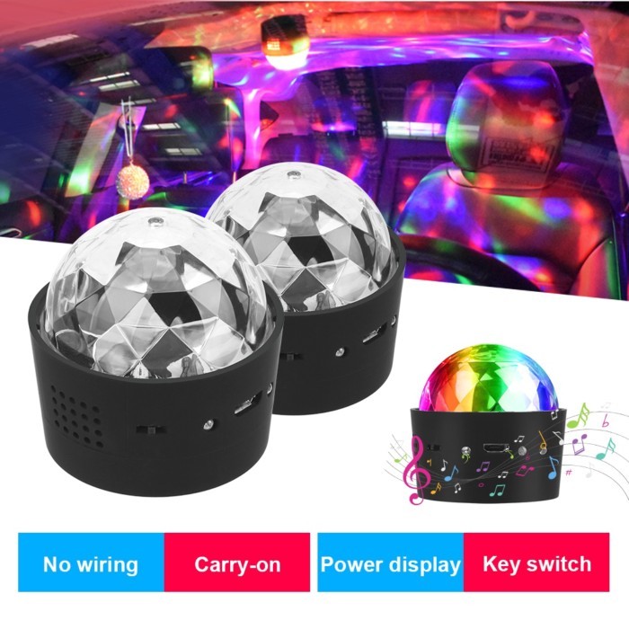 USB Car Ambient Light RGB LED Stage Lights DJ Party Lights Sound Activated Rotating Disco Ball Car