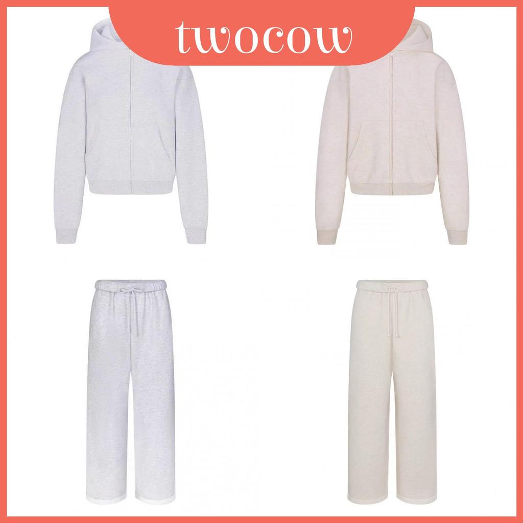 Urban Skims ชุดเสื้อฮู้ดและกางเกงผ้าฟลีซผ้าฝ้ายสไตล์ Skims สําหรับผู้หญิงฤดูหนาวที่สะดวกสบาย