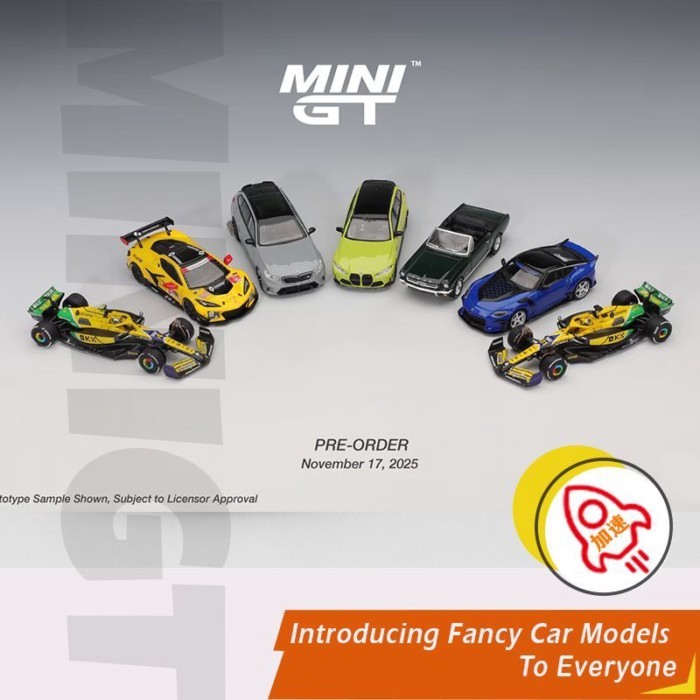 คลังสินค้าพร้อม MINIGT 1: 64 Corvette McLaren F1 BMW M5 Watt Tank M3 Saint Paul Yellow Mustang Nissa