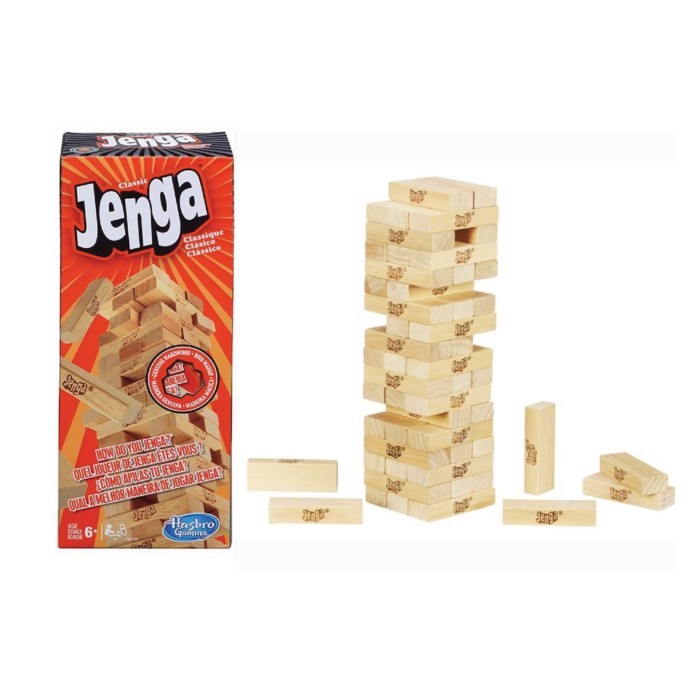 Hasbro Gaming Classic Jenga พร้อมบล็อกไม้เนื้อแข็งแท้เกมทาวเวอร์ซ้อน