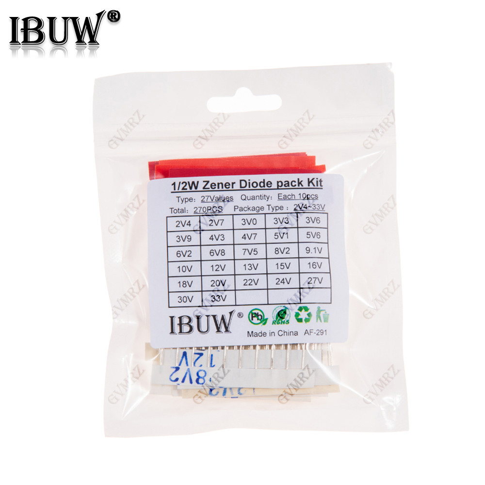 270PCS 27Values 1/2W Zener Diode Kit 2V4-33V สําหรับแรงดันไฟฟ้าระเบียบโครงการอิเล็กทรอนิกส์