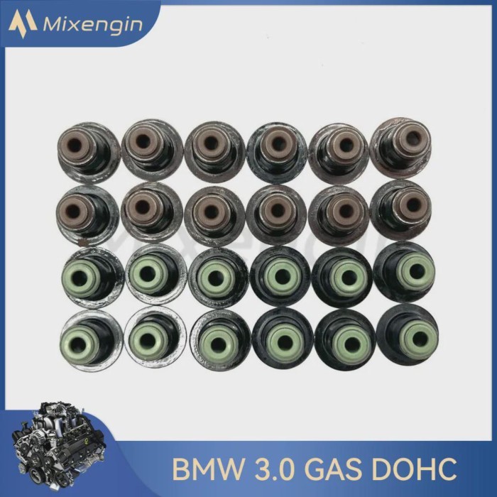 Engine 24 Valve Stem Oil Seals sets fit 3.0 L N51 N52 N54 N55 B48 L6 Gas DOHC Turbocharged for BMW