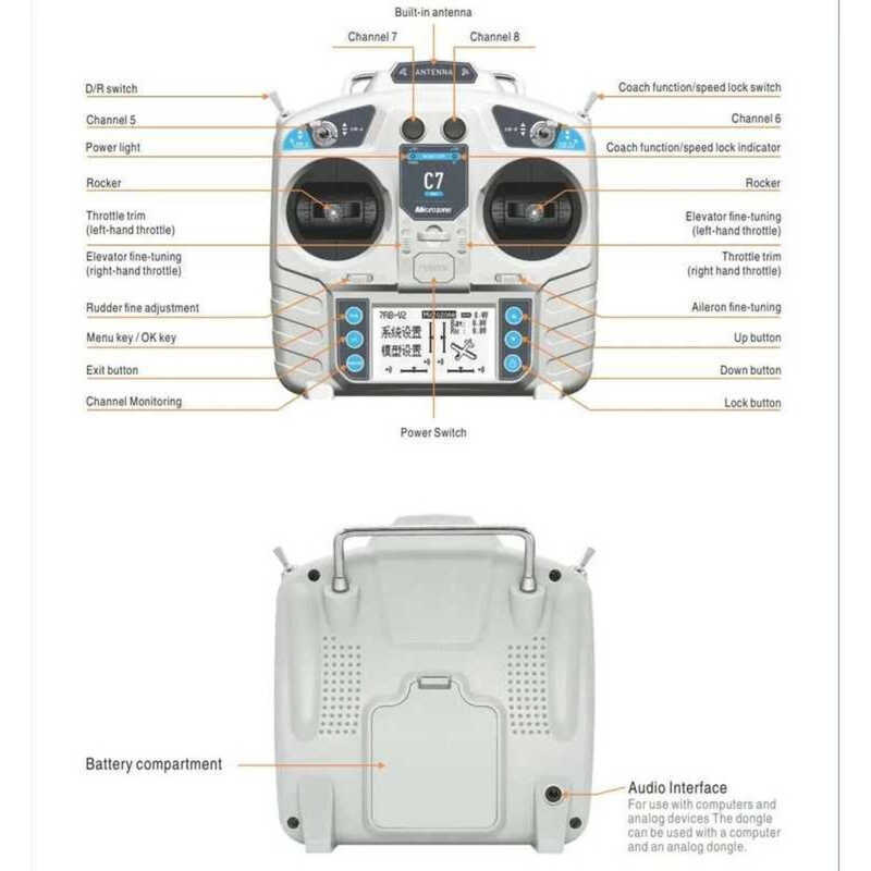 ❥ ไมโครโซนเครื่องส่งสัญญาณควบคุม2.4G C7 Mc7ขนาดเล็กพร้อมระบบรับ Mc8re วิทยุสำหรับเฮลิคอปเตอ