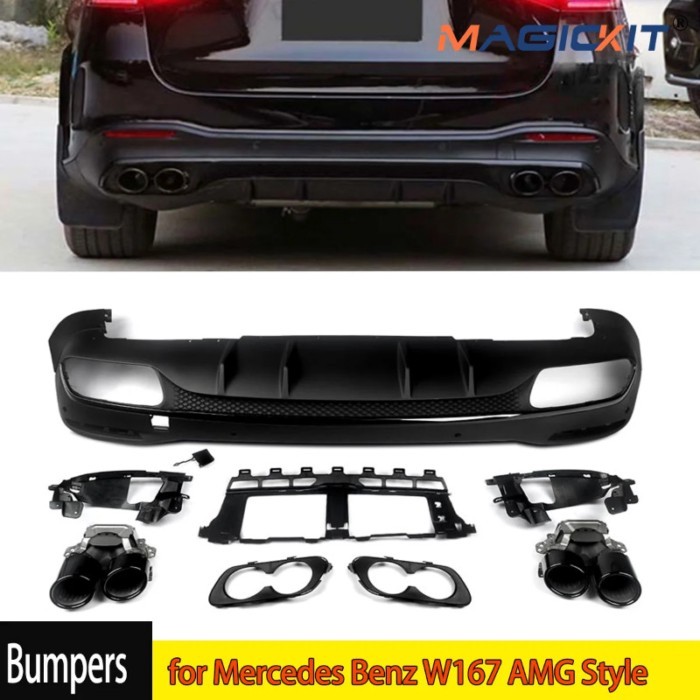 GLE63/53 Look Rear Bumper Diffuser for Mercedes Benz W167 AMG Style Rear Diffuser+Tailpipes 2020+ G