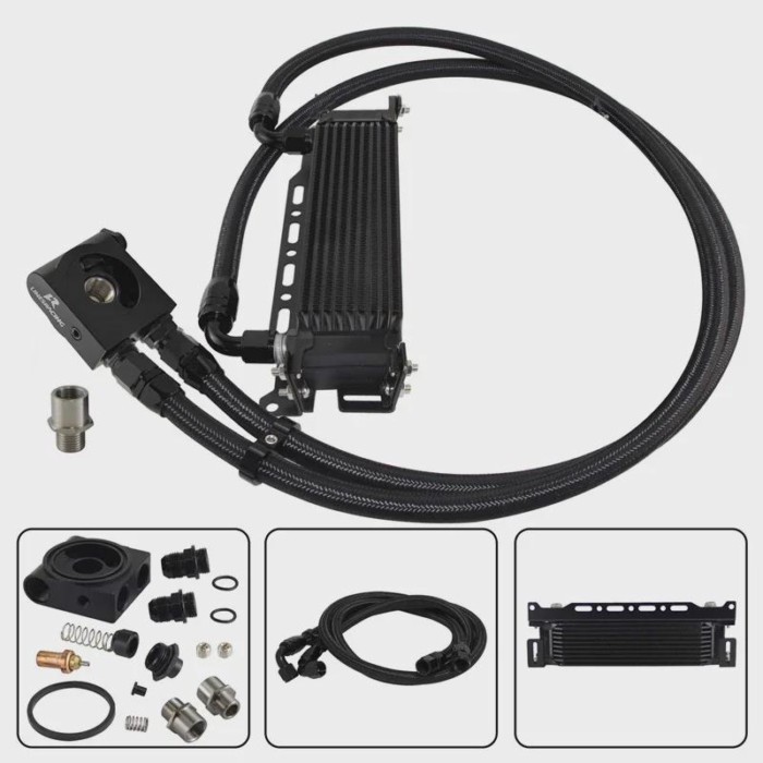 Universal 15-19 Row Oil Cooler w/ Bracket Kit Thermostatic 73±0.5° AN10 7/8"-14 UNF And 1/8" NPT(M2