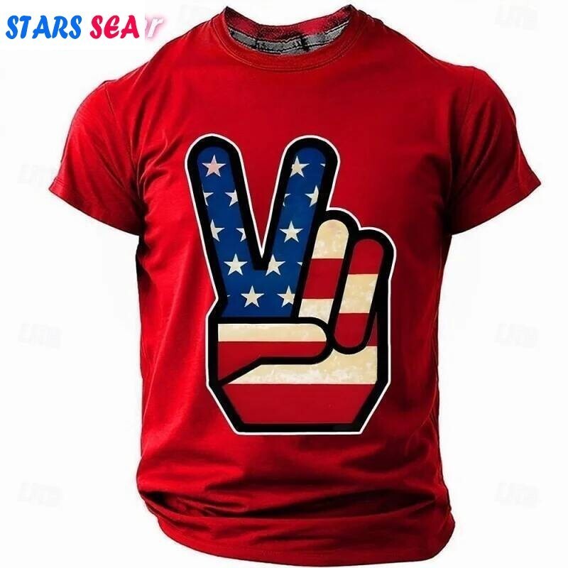 2026 3D พิมพ์ America Flag เสื้อยืดสําหรับชาย Yeah Gesture รูปแบบ Tees ฤดูร้อนสบายๆรอบคอแขนสั้น T เส