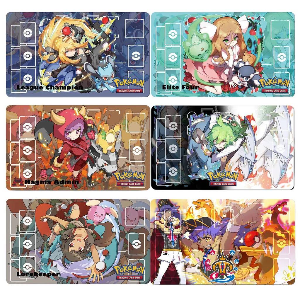 600x350 มม.DIY PTCG Trainer Series Caitlin Card Grid Trading Card Playmat 2mmNoSeamE Cynthia Leon ยา