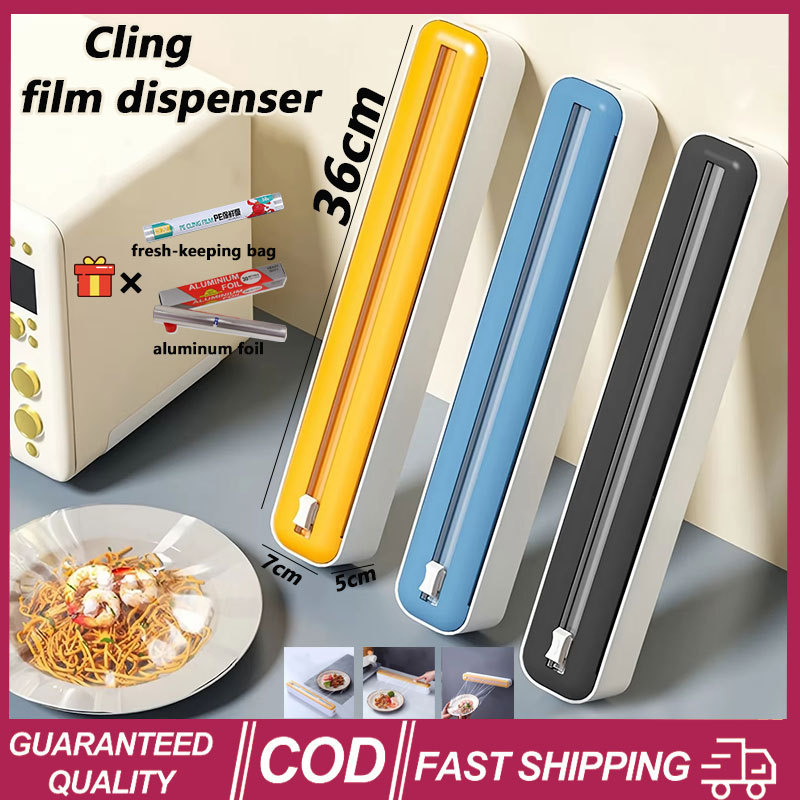 【 Hot Sellers 】2 IN 1 Magnetic Food Film Dispenser Plastic Wrap Dispenser with Cutter Storage Box Durable Kitchen Organizer for Home Use ราคา ถูกที่สุด ดีลบีเคเค