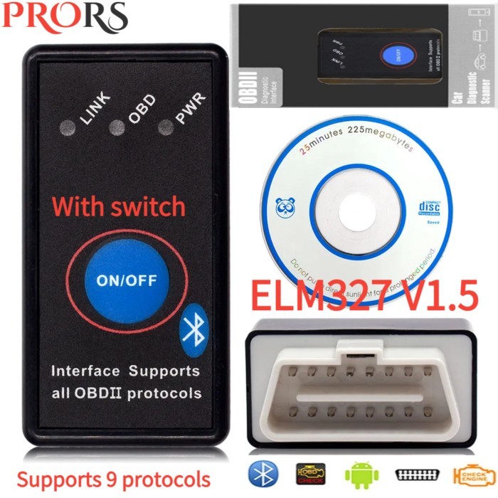 Latest Bluetooth ELM327 V1.5 ELM 327 With Power Switch on/off elm327 BT OBDII Code Reader For Andro