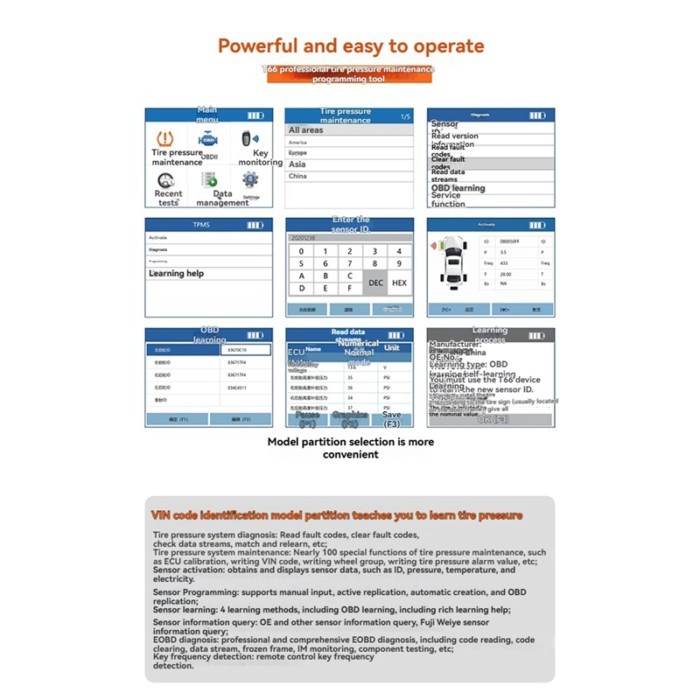 T66 Auto Tire Pressure Tool TPMS Relearn Activate Sensors Programming Car OBD2 Code Reader Diagnost