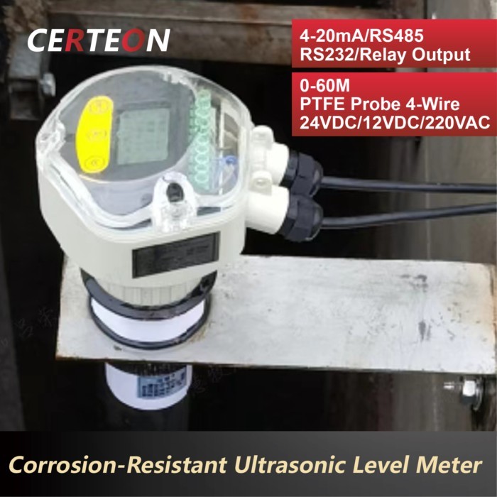 Ultrasonic Level Sensor RS485 0-10m PTFE Corrosion Resistant Probe Liquid Level Transmitter for Wat