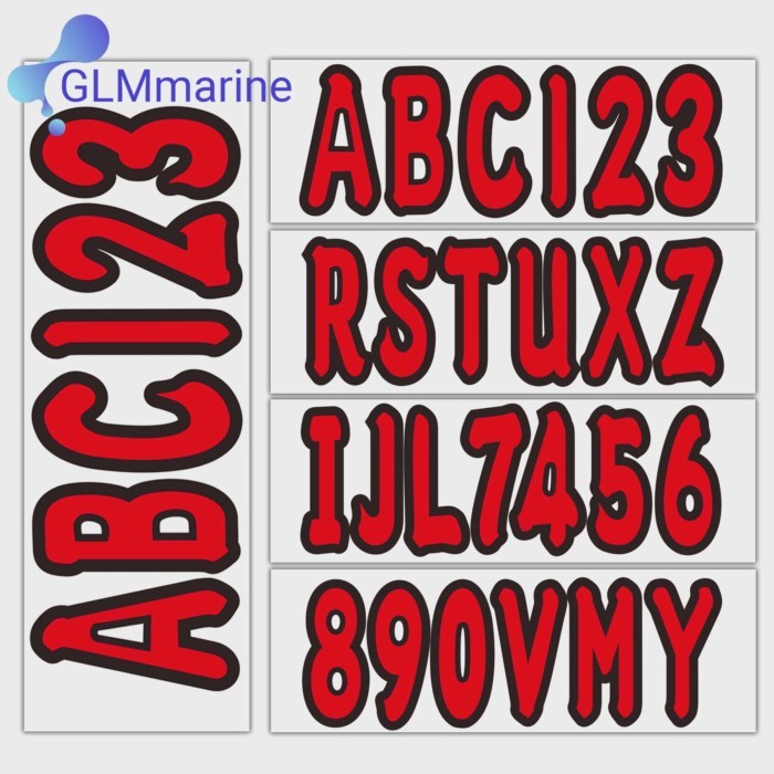 Red 4 Sets Red of A-Z & 0-9 Alpha-Numeric Registration Identification Numbers Stickers Decals for B