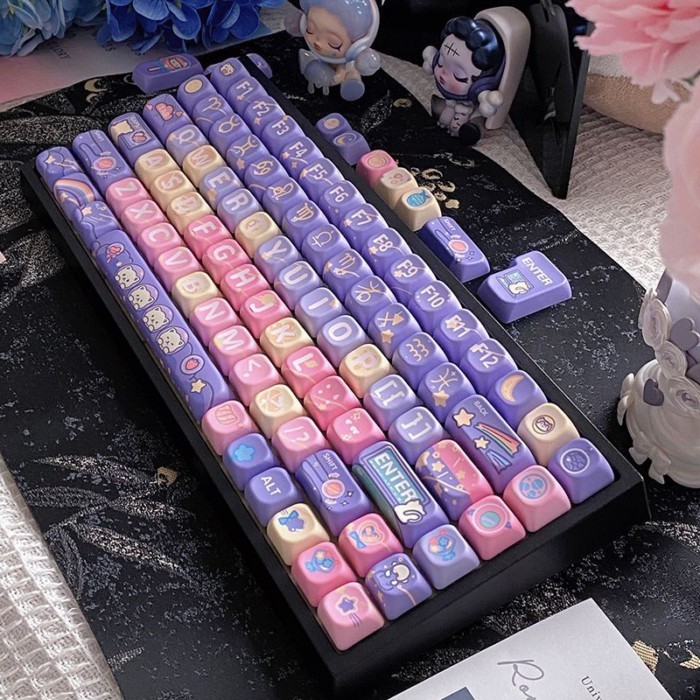 Keycaps Candy Planet Theme PBT ระเหิดความสูง MDA คีย์บอร์ดน่ารัก 68 ชุด Keycaps