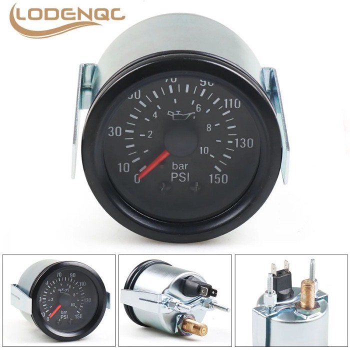 2" 52mm NPT1/8 0-10 Bar/0-150PSI Oil Press Gauge Mechanical Oil Pressure Gauge 12V Yellow Light Car