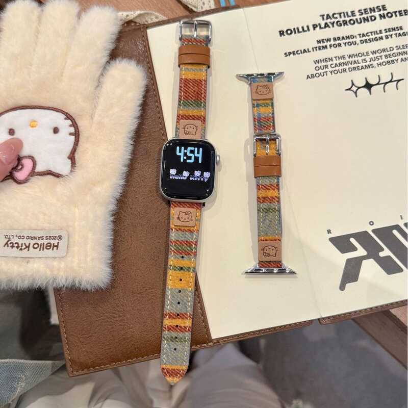 Kt สายหนังทําด้วยผ้าขนสัตว์สีรุ้งเหมาะสําหรับสาย Apple iwatch10/98765432SE Strap