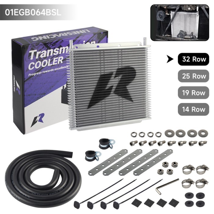 Oil Cooler Kit 32 Row Transmission Universal 11"x10"x0.75" (280x254x19mm) inlet/outlet 9.6mm 3/8" B