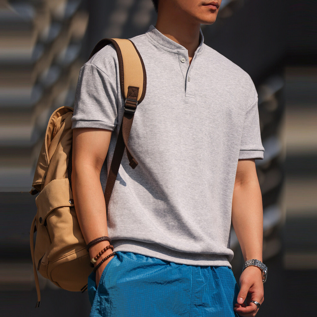 Wuluwear เสื้อเชิ้ตชายคอหมวกแบบฮิปโปเน็ต แขนสั้นสไตล์เรียบง่าย น้ำหนัก 250 กรัม ระบายอากาศได้ดี สีขาว แบบสวมใส่