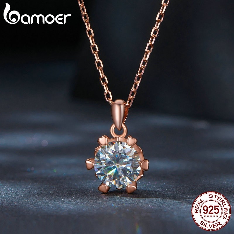 ♞,♘,♙Bamoer สร้อยคอเงินสเตอร์ลิง 925 D Color VVS1 EX 1CT คุณภาพสูง สําหรับผู้หญิง MSN003