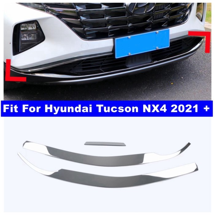 Chrome Car Front Bottom Bumper Trim Stripes Decor Cover For Hyundai Tucson NX4 2021 - 2023 Stainles
