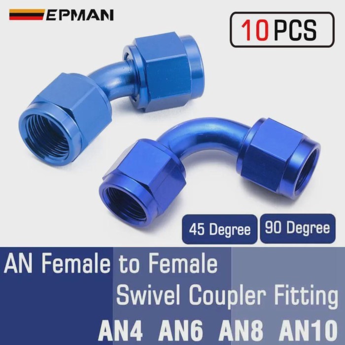 EPMAN 10PCS 45 / 90 Degree AN4 AN6 AN8 AN10 Swivel Female to Female Flare Union Adapter Fittings Oi