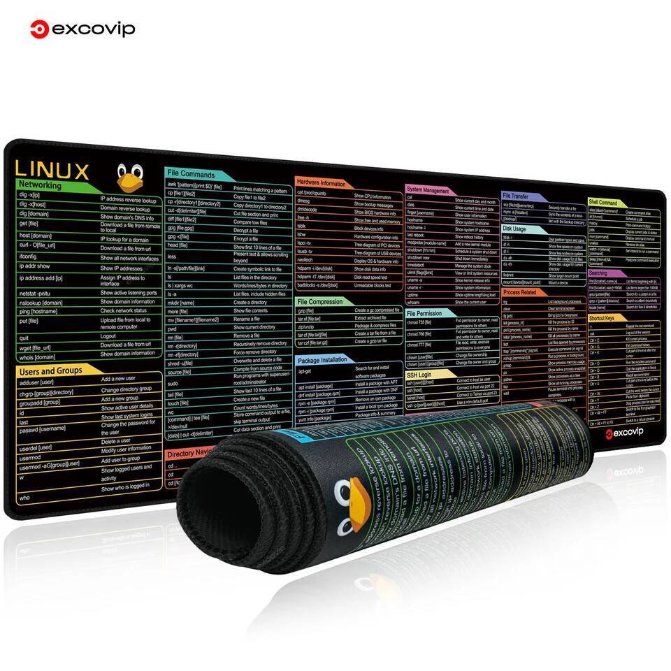 EXCO Linux Commands Line Mouse Pad ขนาดใหญ่ Mousepad ลัดสําหรับหมวกสีแดง Ubuntu OpenSUSE Arch Debian