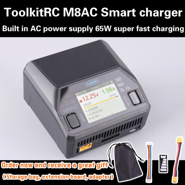 ToolkitRC M8AC Smart Lipo Battery Charger Discharger AC 200W DC 600W 20A for 1-8S LiHV Lipo Battery