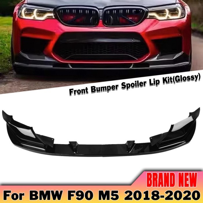 For BMW F90 M5 Competition 2018 2019 2020 Front Bumper Spoiler Lip Carbon Fiber Look/Gloss Black Sp