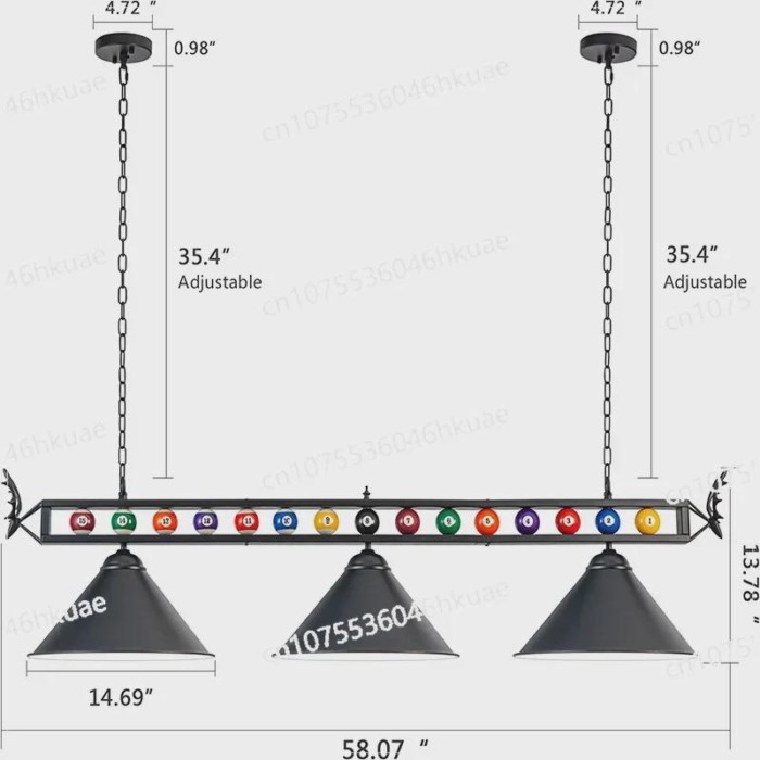 For Game Room Beer Party 7ft  Black Metal Ball Design Hanging Billiard Pendant Lamp Pool Table Ligh