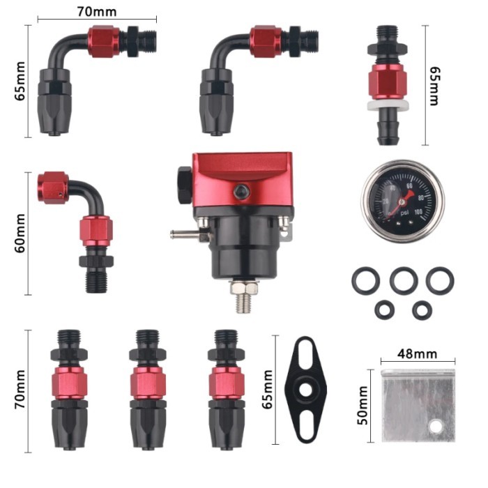Universal Adjustable Fuel Pressure Regulator Kit with Gauge AN6 Fuel Line Hose And Fittings End Kit