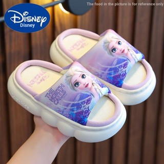 Disney รองเท้าแตะ ผ้าลินิน พื้นหนา ระบายอากาศได้ดี ป้องกันการลื่น ลายการ์ตูนดิสนีย์เจ้าหญิงเอลซ่า แฟชั่นฤดูใบไม้ผลิ และฤดูใบไม้ร่วง สําหรับเด็ก