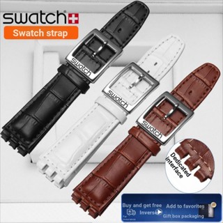 SWATCH 4/13✈นาฬิกาข้อมือ สายหนัง สีดํา สีน้ําตาล ขนาด 17 มม. 19 มม.