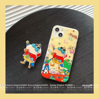 เคสโทรศัพท์มือถือแบบแข็ง กันกระแทก ลายการ์ตูนชินจัง ไดนามิก ซูเปอร์แมน พร้อมขาตั้ง สไตล์ญี่ปุ่น สําหรับ iphone 14 13 11 12 pro max