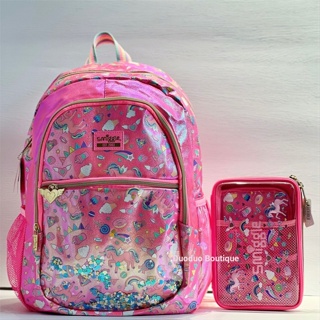 Smiggle Fiesta กระเป๋าเป้สะพายหลัง กระเป๋าดินสอ กระเป๋าเครื่องเขียน สีชมพู สไตล์คลาสสิก สําหรับนักเรียนหญิง