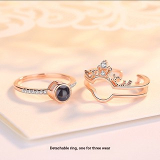 [ZX &amp; Ring] แหวนโปรเจคเตอร์ รูปมงกุฎ ภาษา I Love You 2 in 1 100 ภาษา ของขวัญวันวาเลนไทน์ สําหรับผู้หญิง