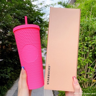 Starbucks แก้วน้ํามีหลอดดูด ลายทุเรียน สีชมพู ใช้ซ้ําได้ ขนาด 473 710 มล. สําหรับตุ๊กตาบาร์บี้