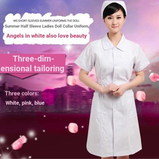เสื้อโค้ทแขนยาว คอปกตุ๊กตา เข้ารูป สีขาว สีชมพู สําหรับพยาบาล นักเรียน