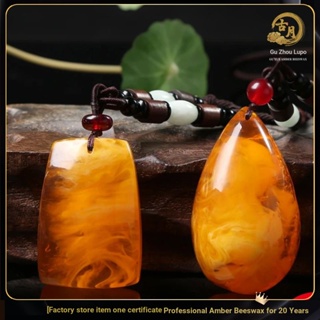 [Ancient Moon Amber] สร้อยคอโซ่ยาว จี้ขี้ผึ้งธรรมชาติ สีเหลืองอําพัน สีเหลืองอําพัน สําหรับผู้ชาย ผู้หญิง