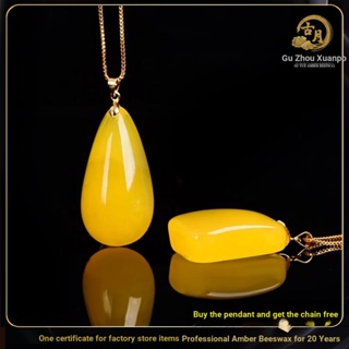 [Ancient Moon Amber] Beeswax จี้สร้อยคอ รูปหยดน้ํา สีเหลืองอําพัน สําหรับผู้ชาย และผู้หญิง