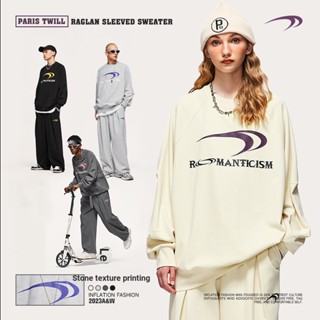 เสื้อกันหนาวแขนยาว คอกลม ทรงหลวม พิมพ์ลาย Paris Twill Raglan แฟชั่นฤดูใบไม้ร่วง สไตล์สปอร์ต สําหรับผู้ชาย
