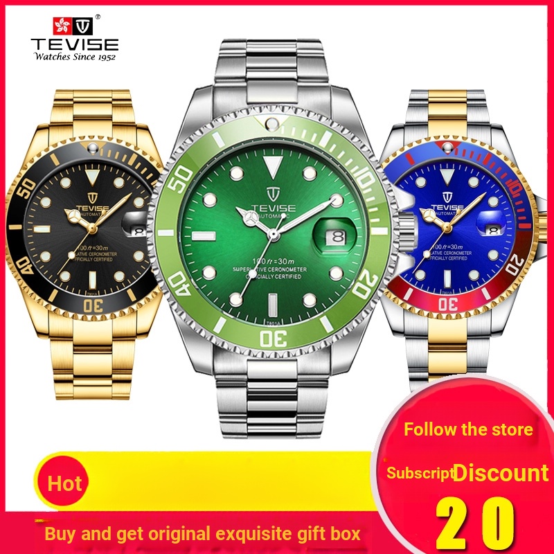 นาฬิกาข้อมือ Swiss Watch TEVISE TEVISE กันน้ํา หน้าปัดบอกปฏิทินเรืองแสง สําหรับผู้ชาย T801