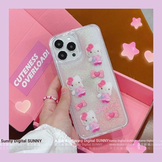 เคสโทรศัพท์มือถือ แบบใส กันกระแทก ลาย Hello Kitty แต่งกลิตเตอร์ สําหรับ iphone 14 13 11 12 pro max