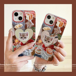 เคสโทรศัพท์มือถือกระจก ลายแมวขนมปังน่ารัก สําหรับ iphone 14 13 15 12 pro max