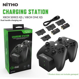 [Nitho] Nitho Xbox Series/One Handle แท่นชาร์จแบตเตอรี่ ที่ชาร์จแบตเตอรี่ แบบชาร์จไฟได้ ที่จับ LED แบบคู่ ที่ชาร์จแบตเตอรี่ ฟรีฝาครอบชาร์จแบตเตอรี่ C