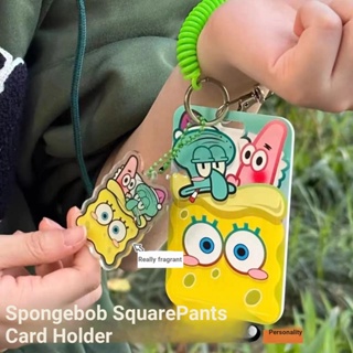  พวงกุญแจ จี้การ์ตูน SpongeBob SquarePants สีแดง เหมาะกับคู่รัก สําหรับนักเรียน บัตรรถบัส บัตรอาหาร