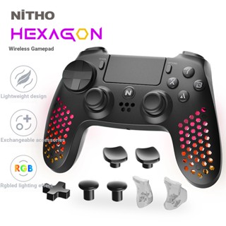 Nitho NiTHO จอยเกม แบบสั่น มีไฟ LED RGB สําหรับ PS4 PS3 PC Android iOS