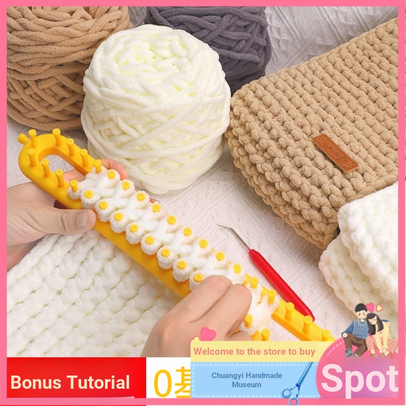 ผ้าพันคอถักนิตติ้ง ผ้าฝ้าย แบบหนา แฮนด์เมด DIY